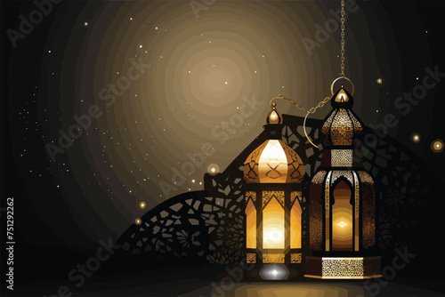 Islamic lantern on gold and black color mix background. Generative AI