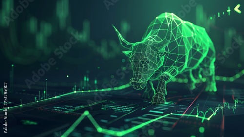 Bull Market Concept with Glowing Digital Graph, Symbolizing Economic Growth and Stock Market Success