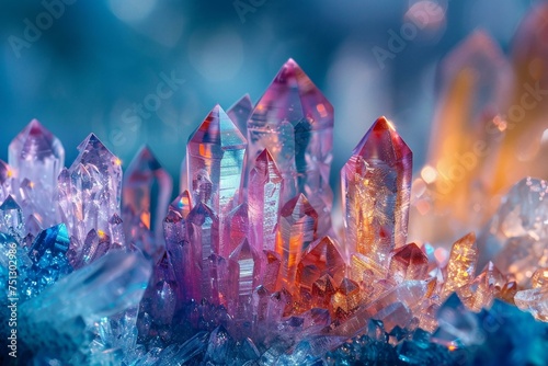 Growth of crystals in a solution, materials science, close-up view