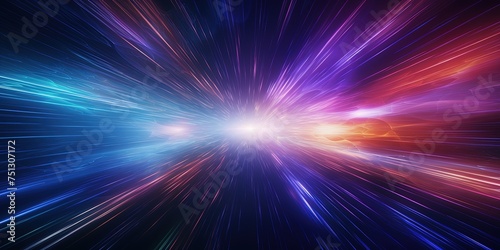 Light speed, hyperspace, space warp background. colorful streaks of light gathering towards the event horizon.