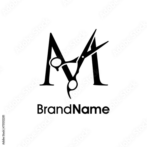 Luxury Initial M Scissors Logo