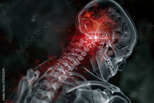 a skeleton with pain in the neck