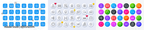 Nurse, Rule and Resilience line icons. Square, Gradient, Pin 3d buttons. AI, QA and map pin icons. Pack of Coronavirus vaccine, Stress, Medical mask icon. Vector
