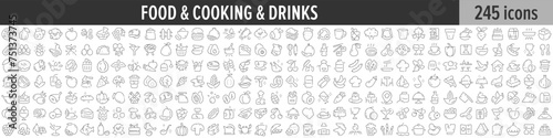 Food, Cooking and Drinks linear icon collection. Big set of 245 Food, Cooking and Drinks icons. Thin line icons collection. Vector illustration