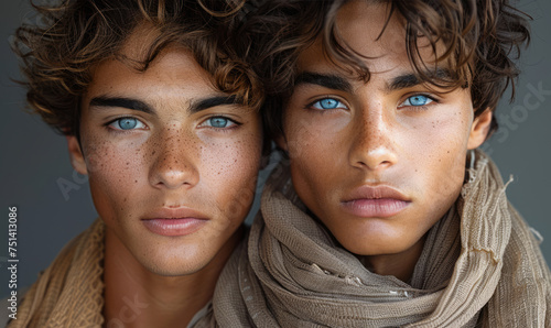 Two handsome and attractive twin brothers with beautiful blue eyes.