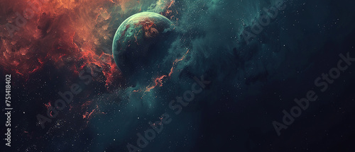 space photography wallpaper in the tones of red planet and dark blue 
