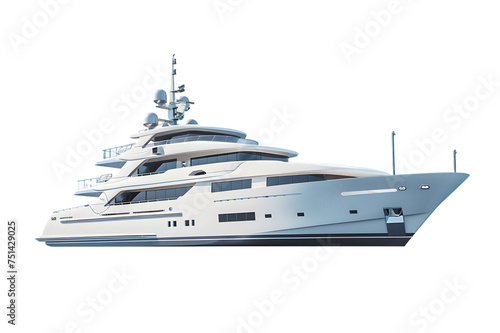 Render of a luxury yacht, side profile, floating on a transparent background