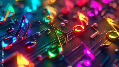 A handful of rainbow-colored musical symbols, backlight, AI Generative