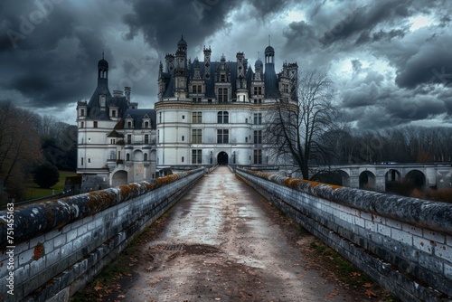 Medieval Haunted Castle, Gloomy Chateau, Old France Architecture, Chenonceau, Copy Space