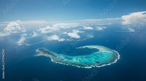 aerial view of atoll islands in the pacific sea