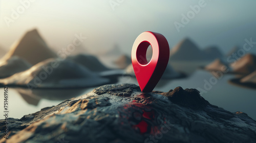 red geo location sign on landform gps travel concept