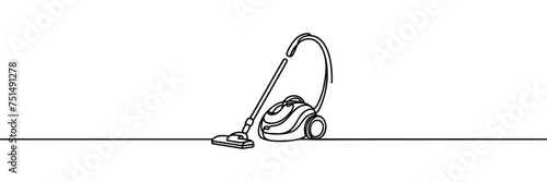 One continuous line drawing of electric vacuum cleaner home appliance. vector illustration.