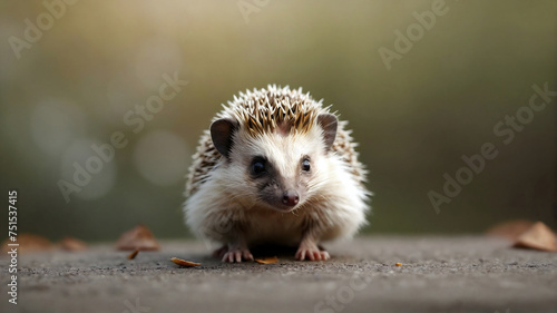 Adorable cute hedgehog isolated on green background, animals and wildlife wallpaper, template