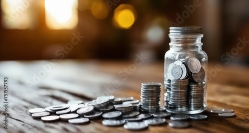  Savings jar with coins, symbolizing financial goals and progress