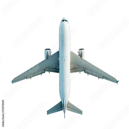 A white airplane is shown in a close up view Isolated on transparent background, PNG