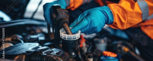 Car mechanic hands changing the fuel filter in garage
