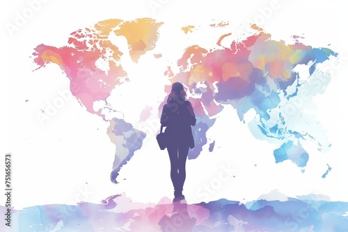 Traveler silhouette pastel world map