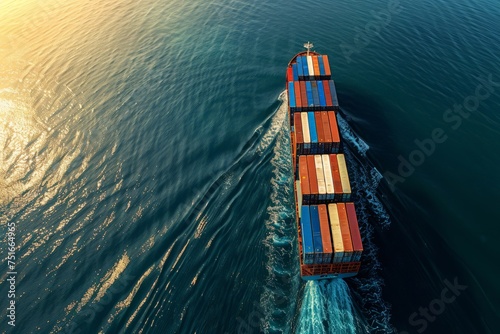 Large Container Ship in the Middle of the Ocean