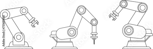 Mechanical robot arm machine icon. Manufacturing industry mechanical robot arm. AI picker, picking robot, technology hydraulic robotic hand, vector illustration
