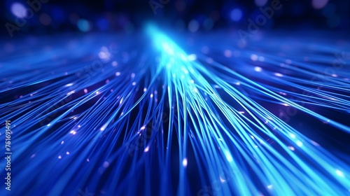 Computer-generated abstract background featuring blue-glowing interconnected fiber optic cables in 3D rendering.