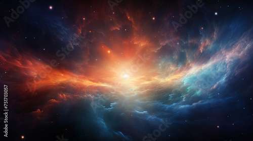 An alluring celestial scene with warm tones and glowing particles resembling a nebulous cosmic cloud