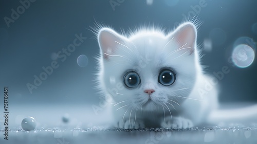 cute white cat with blue eyes generative ai