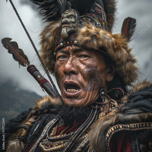 Tribal warrior from Arunachal Pradesh. Culture and heritage concept art. 