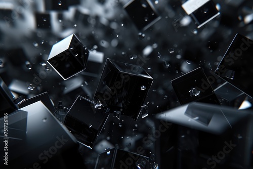 Dark background design, Futuristic feel with illuminated black cubes interconnected against a dark backdrop.