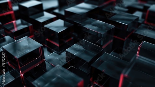 black cubes illuminated from within by a red glow. The labyrinth's intricate design evokes a sense of mystery and possibility. Ideal for websites and blogs about design, puzzles, or 3D art 