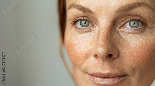 Close up of woman face that used UL therapy to do a face lift