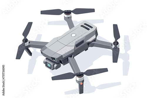 Aerial Fly Drone with Dual Camera Photo and Video RC Modern grey color, isometric illustration.