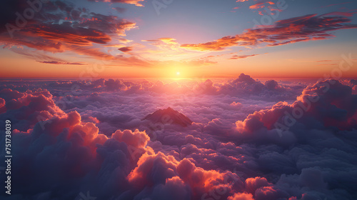 Viewing the serene cloudscape through twin airplane windows at dawn