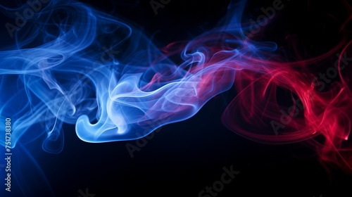 Red-Blue Light Illuminates Artificial Smoke on Black Background