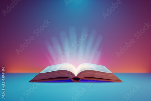 A charming open book depicted in a minimalist style, presented in a frontal view against a simple and clean background, captured in a full-length portrait format with cinematic lighting effects,