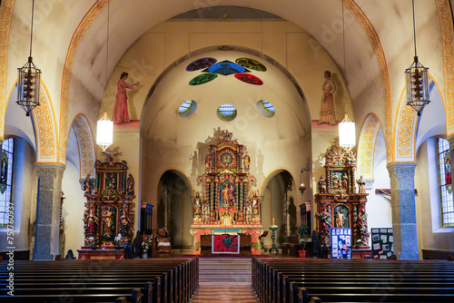Central aisle of the Pfarrkirche (parish church) of St. Mauritius in the village of Zermatt in the Swiss Alps, Canton of Valais - Religious building in Switzerland