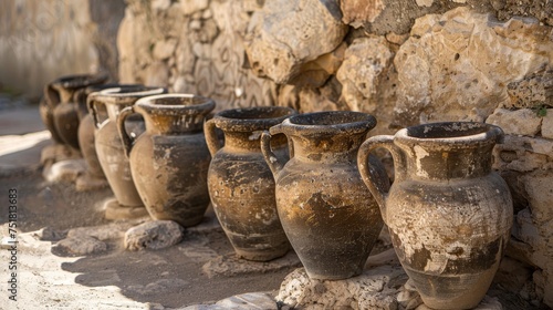 Ancient stone water jars typical of the wedding at Cana, arranged in an archaeological setting.