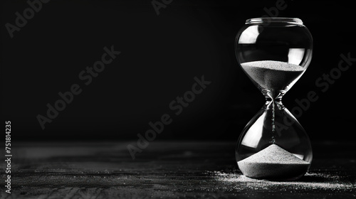 concept of Sand hourglass with flowing sand inside. Realistic black and white hourglass for business project, t-shirt