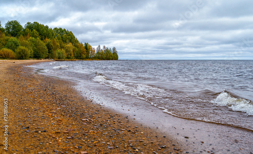 On the shore of Lake Onega in Russia in late autumn.