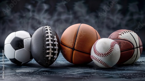 a banner for sports betting that includes a football, soccerball, basketball, baseball, hockey puck 