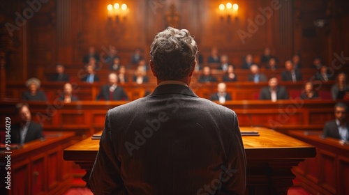 Man Standing in Front of a Crowded Courtroom