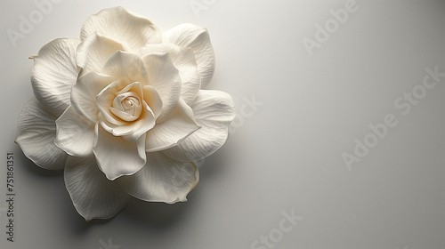 Fleur de gardénia éclose sur fond blanc, photographie minimaliste