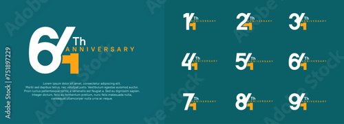 anniversary logotype vector set, white and orange color for celebration purpose