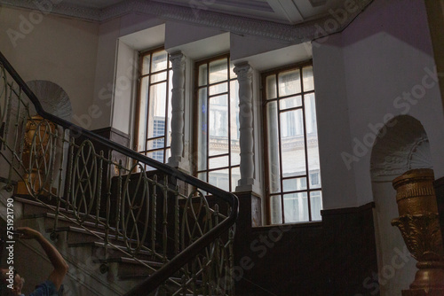 historical interior with stairs and window in lviv old city