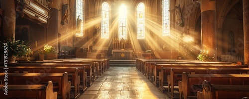 A peaceful church scene on Holy Saturday conveying the solemnity and spiritual depth of anticipation for Easter morning