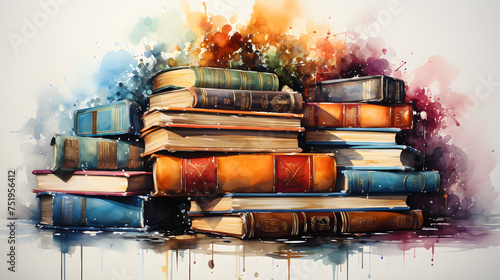 Books Watercolor Style