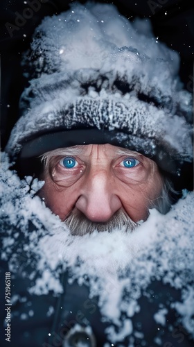 Old man with blue eyes. The piercing gaze of an elderly man.