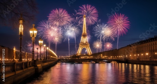  Spectacular fireworks illuminate the Eiffel Tower and Seine River at night