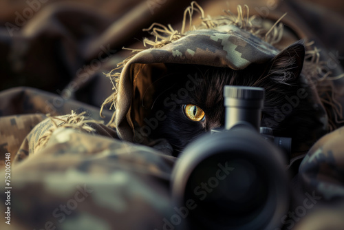 Sniper cat in camouflage