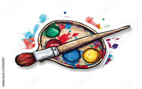 Whimsical Plastic Sticker Set: Paintbrush and Palette isolated on transparent Background