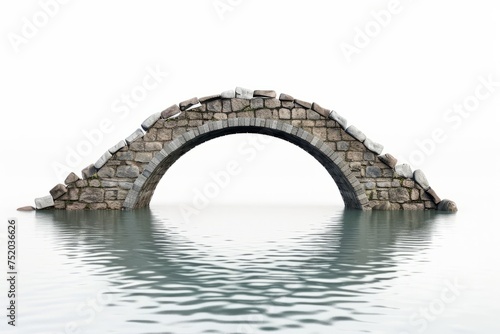 Arched stone bridge over calm waters, on isolated white background, Generative AI